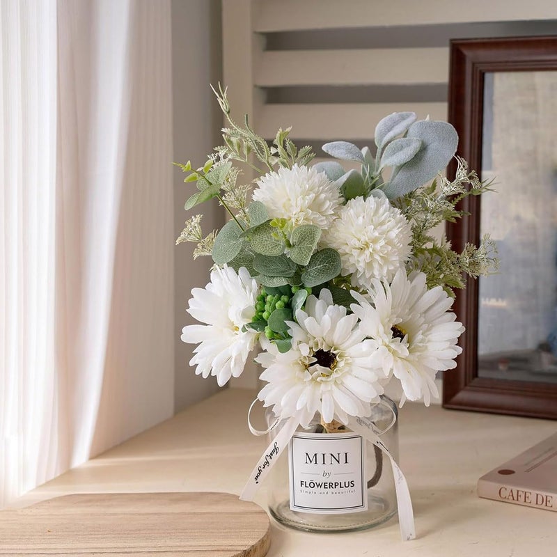 LADADA Artificial Hydrangea and Glass vase Decoration, Used for Dining Table, Kitchen Decoration(Milky White) - Image 1