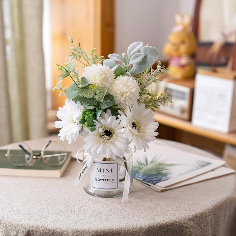 LADADA Artificial Hydrangea and Glass vase Decoration, Used for Dining Table, Kitchen Decoration(Milky White) - Image 2