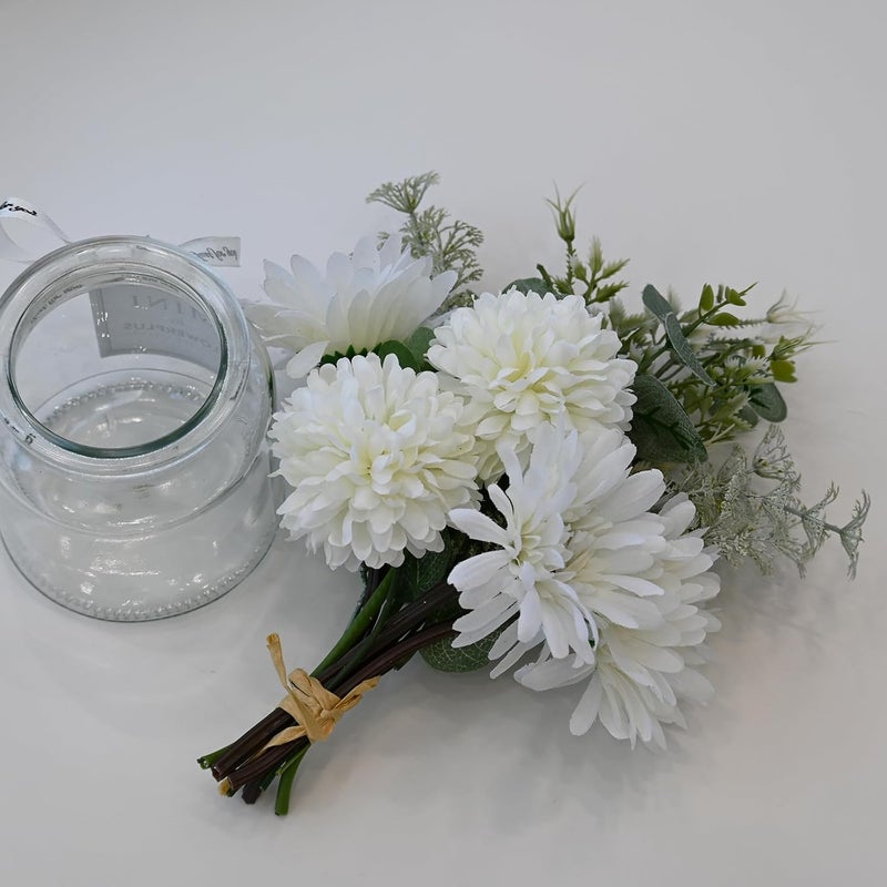 LADADA Artificial Hydrangea and Glass vase Decoration, Used for Dining Table, Kitchen Decoration(Milky White) - Image 4