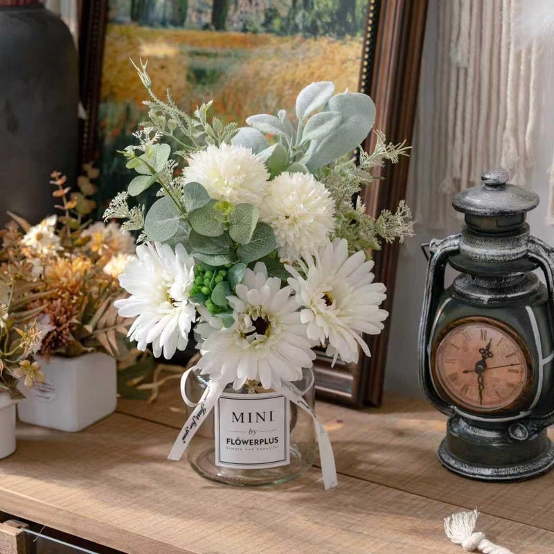 LADADA Artificial Hydrangea and Glass vase Decoration, Used for Dining Table, Kitchen Decoration(Milky White) - Image 5
