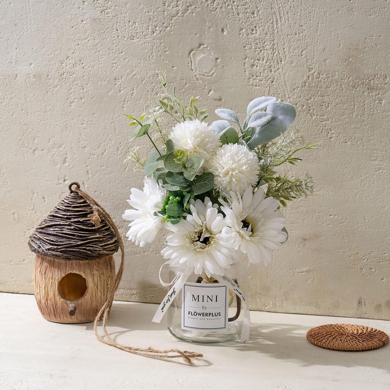 LADADA Artificial Hydrangea and Glass vase Decoration, Used for Dining Table, Kitchen Decoration(Milky White) - Image 3