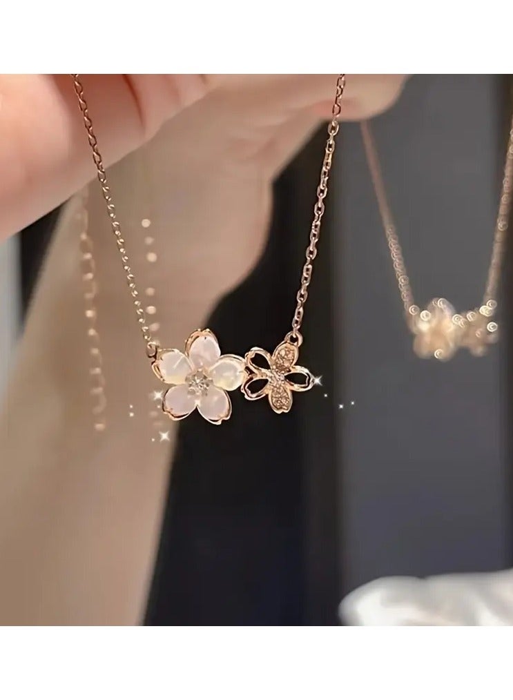 Goolsky Elegant Cherry Blossom Pendant Necklace for Women – Delicate Rose Golden Collarbone Chain with White Pearlescent Flower & Gemstone Accents, Perfect for Parties, Holidays, and Casual Attire, Cherry Blossom Themed Items - Image 1
