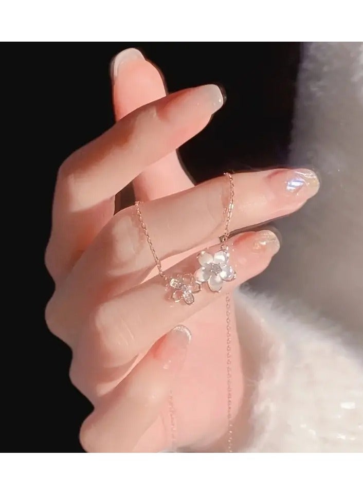 Goolsky Elegant Cherry Blossom Pendant Necklace for Women – Delicate Rose Golden Collarbone Chain with White Pearlescent Flower & Gemstone Accents, Perfect for Parties, Holidays, and Casual Attire, Cherry Blossom Themed Items - Image 2