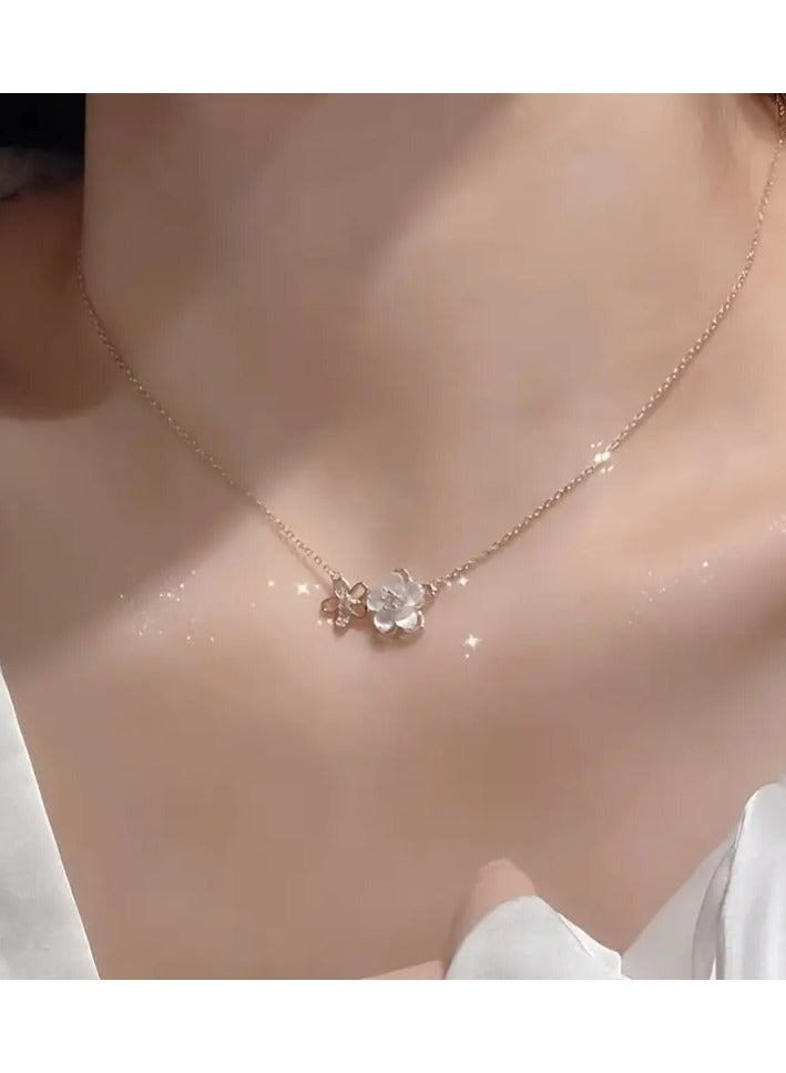 Goolsky Elegant Cherry Blossom Pendant Necklace for Women – Delicate Rose Golden Collarbone Chain with White Pearlescent Flower & Gemstone Accents, Perfect for Parties, Holidays, and Casual Attire, Cherry Blossom Themed Items - Image 4