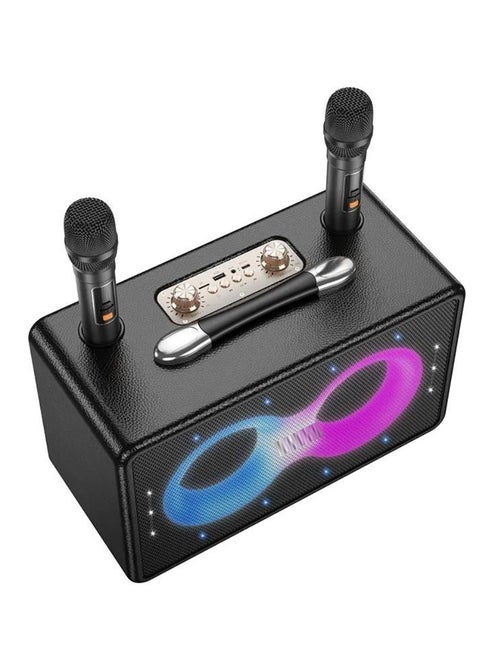 Portable Bluetooth Speaker with 60W Peak Output | Dual 15W Full-Range Drivers & 5W Tweeter | Dual Wireless Microphones | RGB Strobe Light Effects | Dual 3000mAh Battery | USB-C Fast Charging | 6H Music / 8H Mic Playback | Bluetooth, TF Card, USB, AUX Support | Echo & Reverb Mic Control | Ideal for Parties, Karaoke, Events, Travel