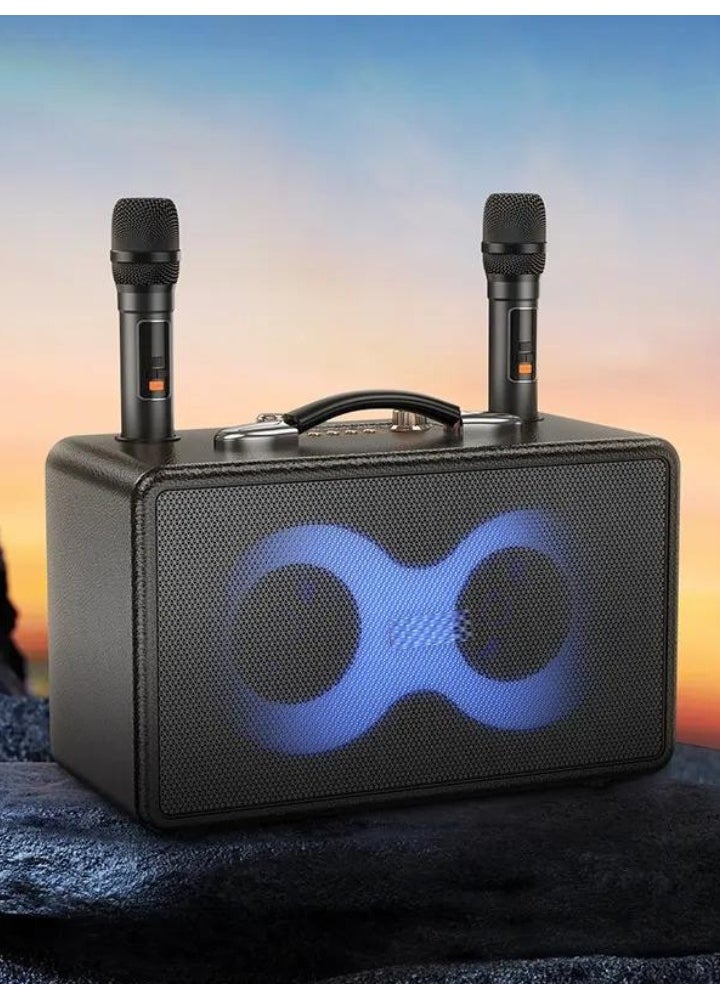 TIGER - Portable Bluetooth Speaker with 60W Peak Output | Dual 15W Full-Range Drivers & 5W Tweeter | Dual Wireless Microphones | RGB Strobe Light Effects | Dual 3000mAh Battery | USB-C Fast Charging | 6H Music / 8H Mic Playback | Bluetooth, TF Card, USB, AUX Support | Echo & Reverb Mic Control | Ideal for Parties, Karaoke, Events, Travel - Image 1