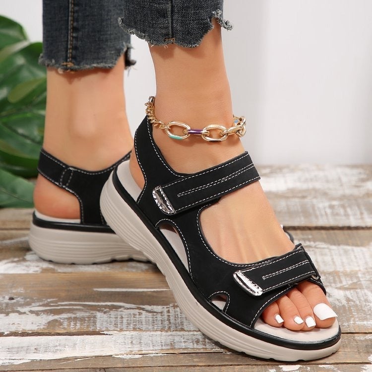 Women'S Shoes Summer Sandals Women'S Sports Style Lightweight Wedge Velcro Large Size Sandals For Women - Image 5