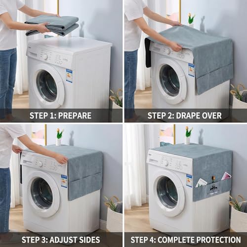 Zeinwap Washing Machine Cover | Grey Felt Fabric, Decorative Horse Pattern, Dustproof & Splash Protection | Front-Loading Laundry Appliance Cover with Pocket Storage, Grey - Image 4