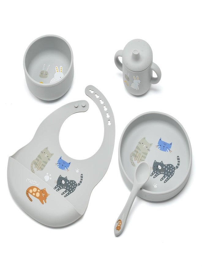 Imagination Junction silicone baby feeding set, Baby Led Weaning Supplies，Cutlery Feeding Supplies, Baby Utensils Feeding Essentials for Starting Solids，5 Piece Set (Gray) - Image 1