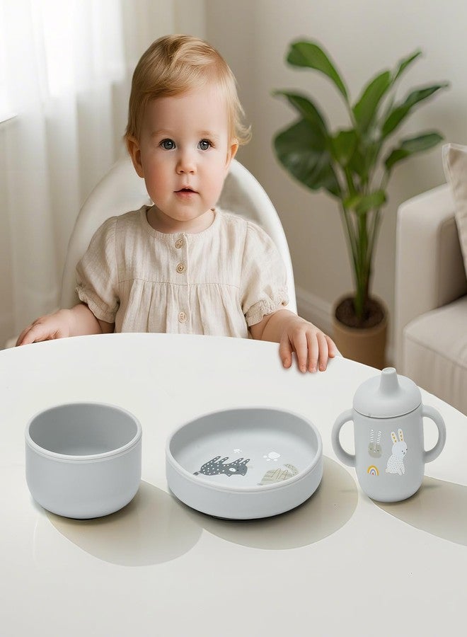 Imagination Junction silicone baby feeding set, Baby Led Weaning Supplies，Cutlery Feeding Supplies, Baby Utensils Feeding Essentials for Starting Solids，5 Piece Set (Gray) - Image 4