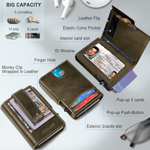 miyozi Men Wallet,with Money Clip Coins Pocket ID Window,Slim Front Pocket RFID Blocking Pop-up Card Holder 3.9"x 2.7", Gift Boxed - Image 2