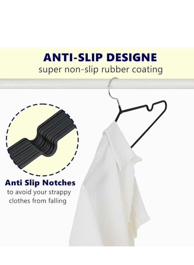 Home Non-Slip Rubber Coated Metal Suit Coat Hangers, Heavy Duty Clothes Hanger, Metal Shirt Jacket Hanger with Round Notches Black/Silver - Image 4