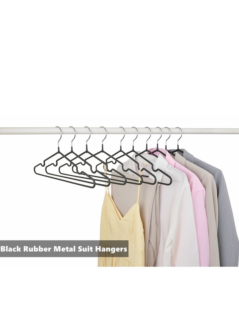Home Non-Slip Rubber Coated Metal Suit Coat Hangers, Heavy Duty Clothes Hanger, Metal Shirt Jacket Hanger with Round Notches Black/Silver - Image 2