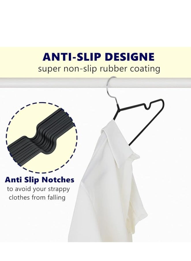 Home Non-Slip Rubber Coated Metal Suit Coat Hangers, Heavy Duty Clothes Hanger, Metal Shirt Jacket Hanger with Round Notches Black/Silver