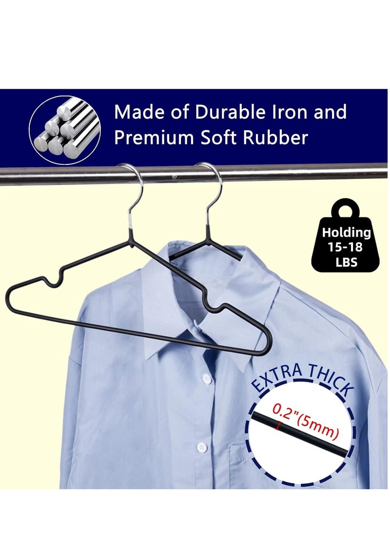 Home Non-Slip Rubber Coated Metal Suit Coat Hangers, Heavy Duty Clothes Hanger, Metal Shirt Jacket Hanger with Round Notches Black/Silver