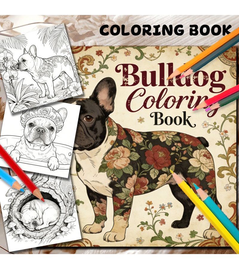 Yao Adult Bulldog Coloring Book 24 Floral Pages Stress Relief Gift for Friends 1pc - Image 2