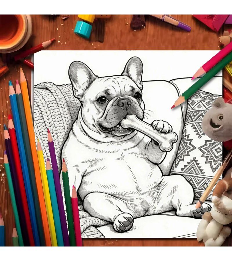 Yao Adult Bulldog Coloring Book 24 Floral Pages Stress Relief Gift for Friends 1pc - Image 5