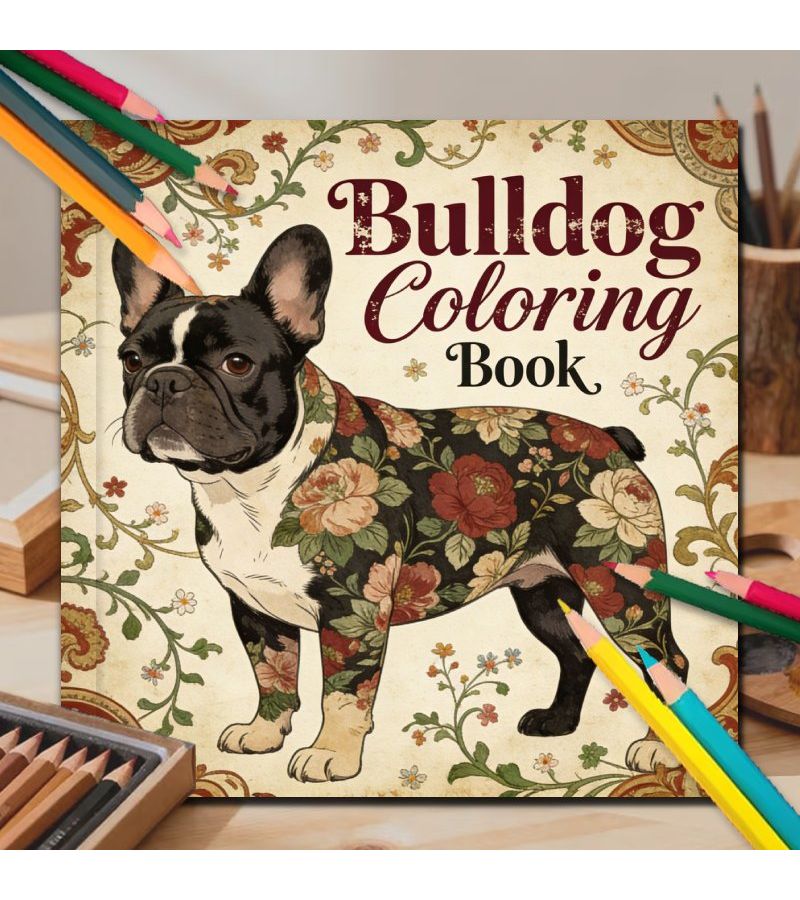 Yao Adult Bulldog Coloring Book 24 Floral Pages Stress Relief Gift for Friends 1pc - Image 1