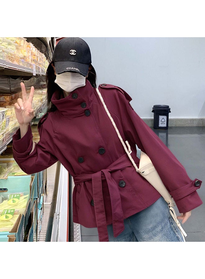 Women's Clothing Hot Retro Style Fashionable Solid Color Loose Buttoned Stand Collar Long-sleeved Blazer For Women