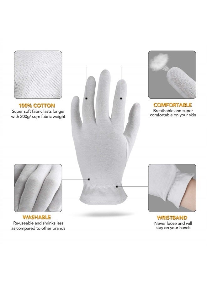XS Extra Small Cotton Gloves for Dry Hands, Moisturizing Gloves Overnight, Eczema Treatment, Skin Spa Therapy, Cosmetic Jewelry Inspection Premium Quality (5 Pairs)