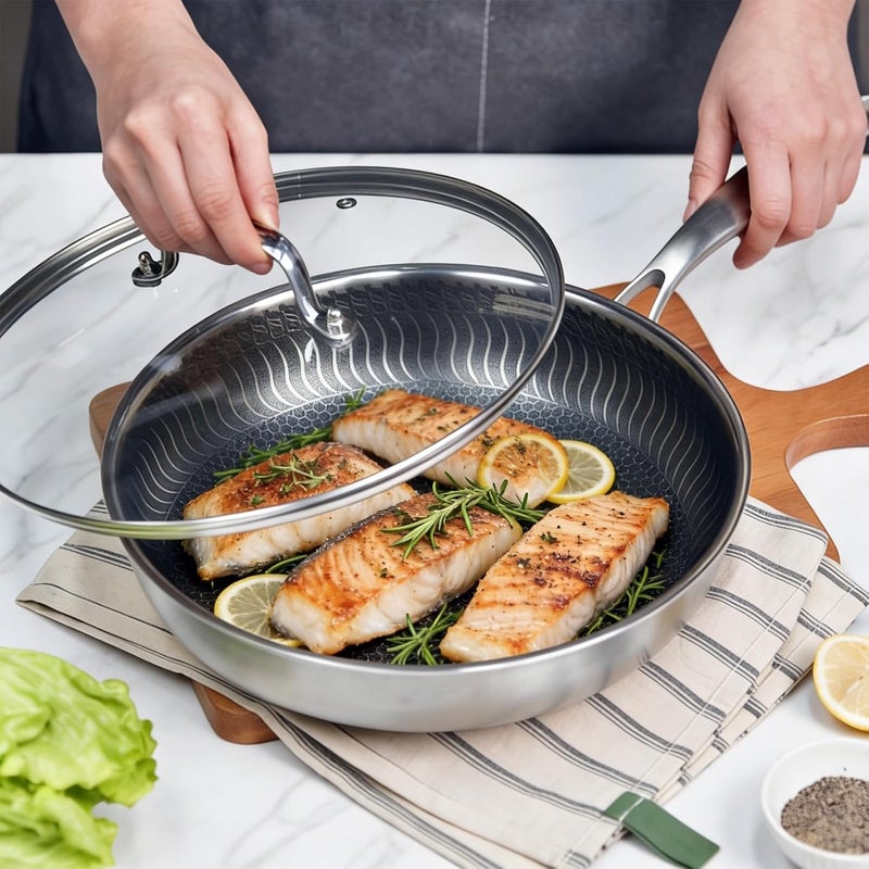 MOJIRE 13 IN Glass Lid with Stainless Steel Handle for Frying Pan, Tempered Replacement Cover Compatible for Skillets, Wok, Round Cast Iron, Cast Aluminium, Stainless Steel Pans & Pots (317mm-332mm) - Image 3