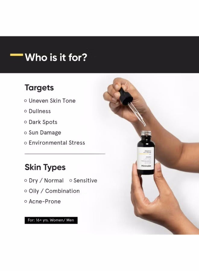 منيماليست سيروم فيتامين سي 16% للوجه (متقدم) مع فيتامين E وحمض الفيروليك لبشرة متألقة | تفتيح وحماية متقدمة - Image 3
