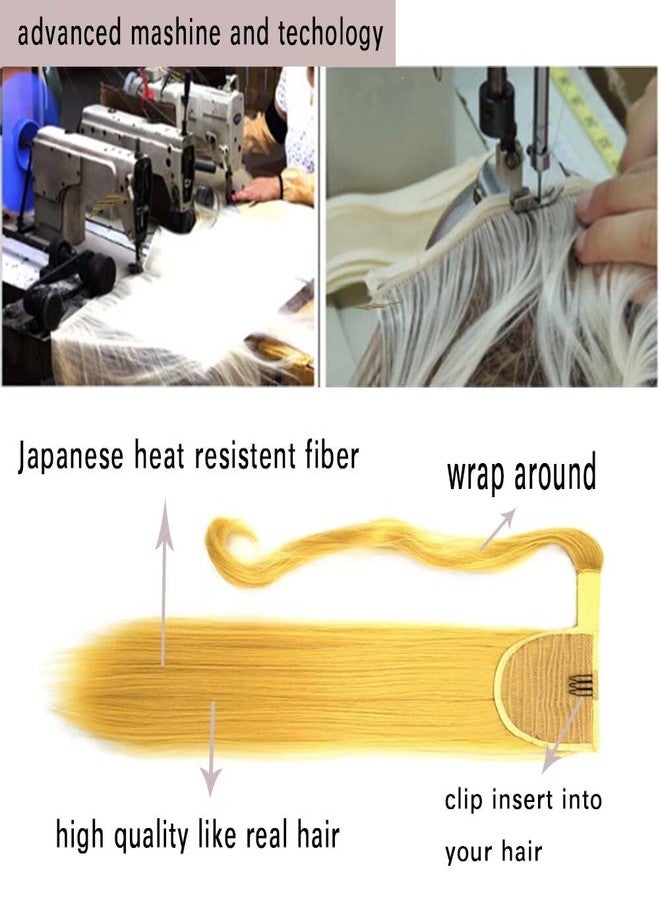 iLUU 18 Inch Long Curly Wavy Wrap Around Ponytail Hairpiece Dark Brown mix Auburn Color Magic Paste Synthetic Ponytail Hair Extension for Women Girls (100g, #4A/30B Highlights Color) - Image 4