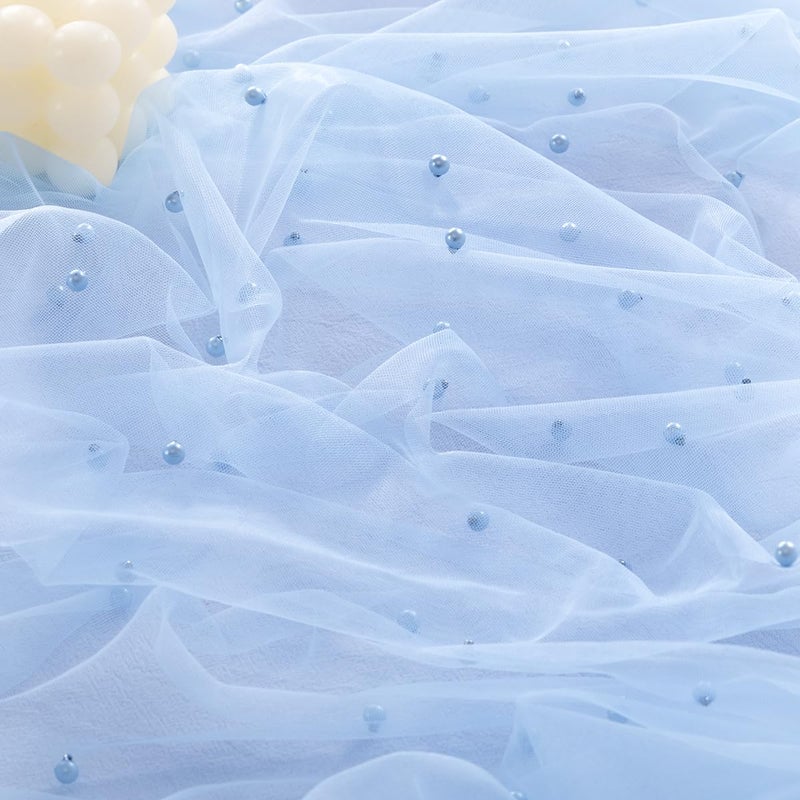 Socomi Pearl Table Runner Blue Spring Easter Cheesecloth 10FT Gauze Dining Wedding Birthday Party Baby Shower Anniversary Holiday Centerpiece Table Decor - Image 3