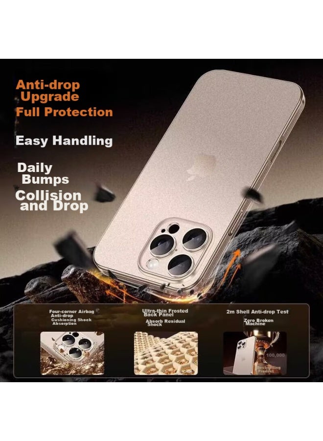 Divi Phone Case For Apple Iphone 16 Pro, Full Protection Ultra-thin Frosted Semi-transparent Shockproof Hard Shell For Men And Women, Titanium Gold - Image 3