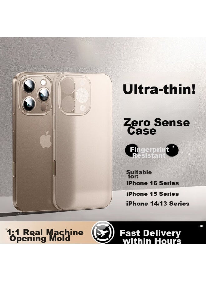 Divi Phone Case For Apple Iphone 16 Pro, Full Protection Ultra-thin Frosted Semi-transparent Shockproof Hard Shell For Men And Women, Titanium Gold - Image 1