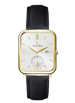 Black bracelet with white dial and gold case