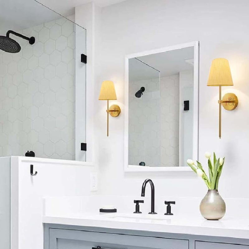 VRCT VRCT Wall Sconces Retro Industrial Wall Lamps Bathroom Vanity Sconces Wall Lighting with White Fabric Shade Suitable for Bedroom Living Room Corridor Kitchen Pack of 1  - Image 5