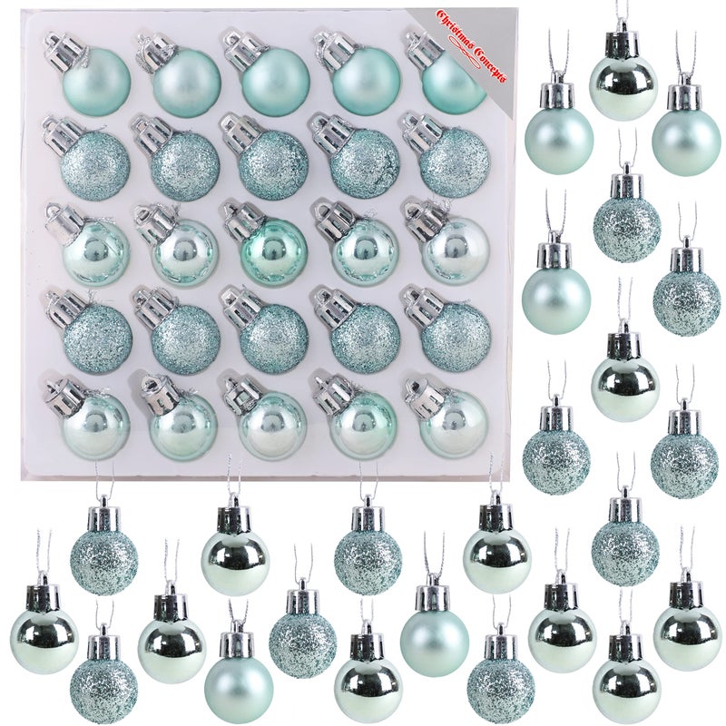 Christmas Concepts Pack of 2525mm Mini Christmas Tree Baubles  Shiny Matte  Glitter Decorated Baubles Mint Green