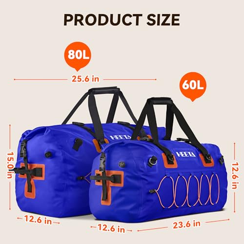 HEETA Waterproof Duffel Bag Motorcycle Dry Bag Backpack, Extra Large Rolltop Travel Duffle Bags with Straps & Handles for Kayaking Rafting Boating Canoeing Camping Gym Beach (Blue, 60L) - Image 5