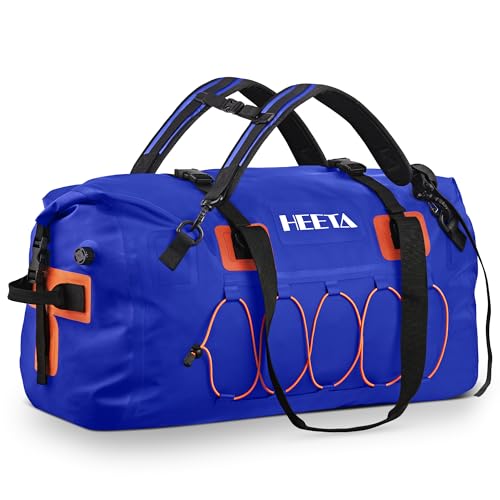 HEETA Waterproof Duffel Bag Motorcycle Dry Bag Backpack, Extra Large Rolltop Travel Duffle Bags with Straps & Handles for Kayaking Rafting Boating Canoeing Camping Gym Beach (Blue, 60L) - Image 1