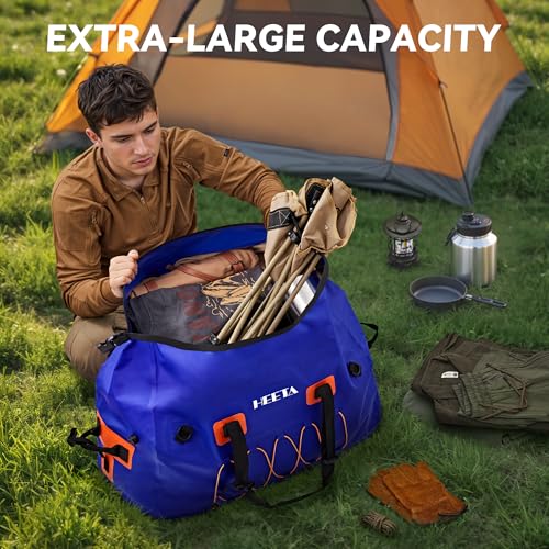 HEETA Waterproof Duffel Bag Motorcycle Dry Bag Backpack, Extra Large Rolltop Travel Duffle Bags with Straps & Handles for Kayaking Rafting Boating Canoeing Camping Gym Beach (Blue, 60L) - Image 2