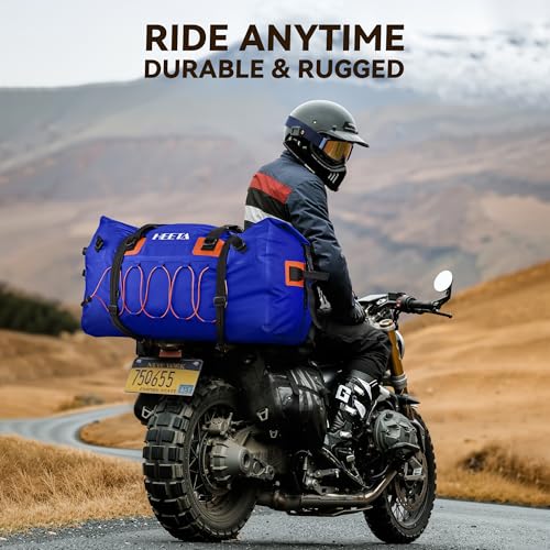 HEETA Waterproof Duffel Bag Motorcycle Dry Bag Backpack, Extra Large Rolltop Travel Duffle Bags with Straps & Handles for Kayaking Rafting Boating Canoeing Camping Gym Beach (Blue, 60L) - Image 4