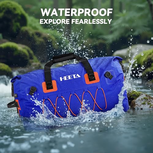 HEETA Waterproof Duffel Bag Motorcycle Dry Bag Backpack, Extra Large Rolltop Travel Duffle Bags with Straps & Handles for Kayaking Rafting Boating Canoeing Camping Gym Beach (Blue, 60L) - Image 3