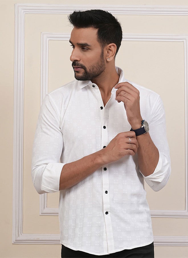 BADLAND Classic Fit Geometric Self Design Casual Shirt - Image 1