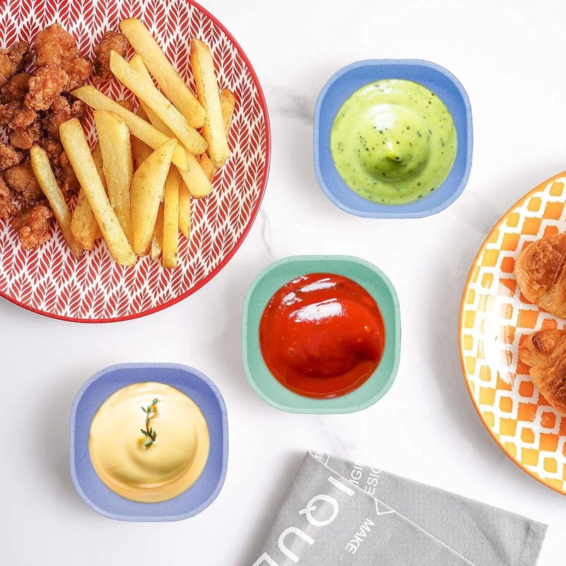 SHECIPIN 6 Pack Small Plastic Bowls  45 OZ Unbreakable Wheat Straw Dipping  Prep Bowls Assorted Colors Perfect for Side Dishes Dessert Snack Cups - Image 3