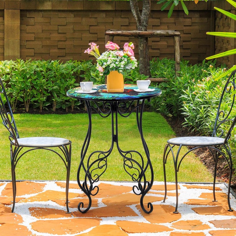 جيلين 14 Inch Christmas Outdoor Mosaic Side Table Round Small Patio Accent Indoor End Plant Metal Coffee Tea Table for Yard Porch Garden Patio Living Room, Bedroom(Turtles) - Image 5