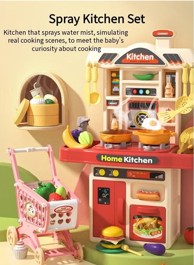 Kids Kitchen Play Set, Interactive Kids Kitchen Play Set with 31Pcs of Pretend Kitchen Toys,Realistic Sound Effects，and Simulated Functionality - Suitable for Toddlers Aged 3+ Years,Kids Pretend Kitchen Toys - Image 1
