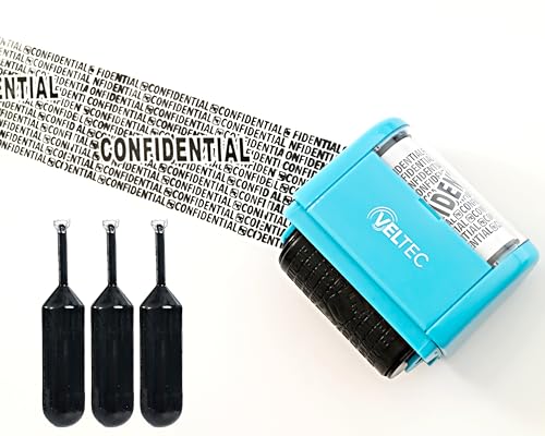 Veltec ID Protector Ink Roller - Identity Theft Protection Roller Stamp Set (Blue, Stamp+3 Refills) - Image 3