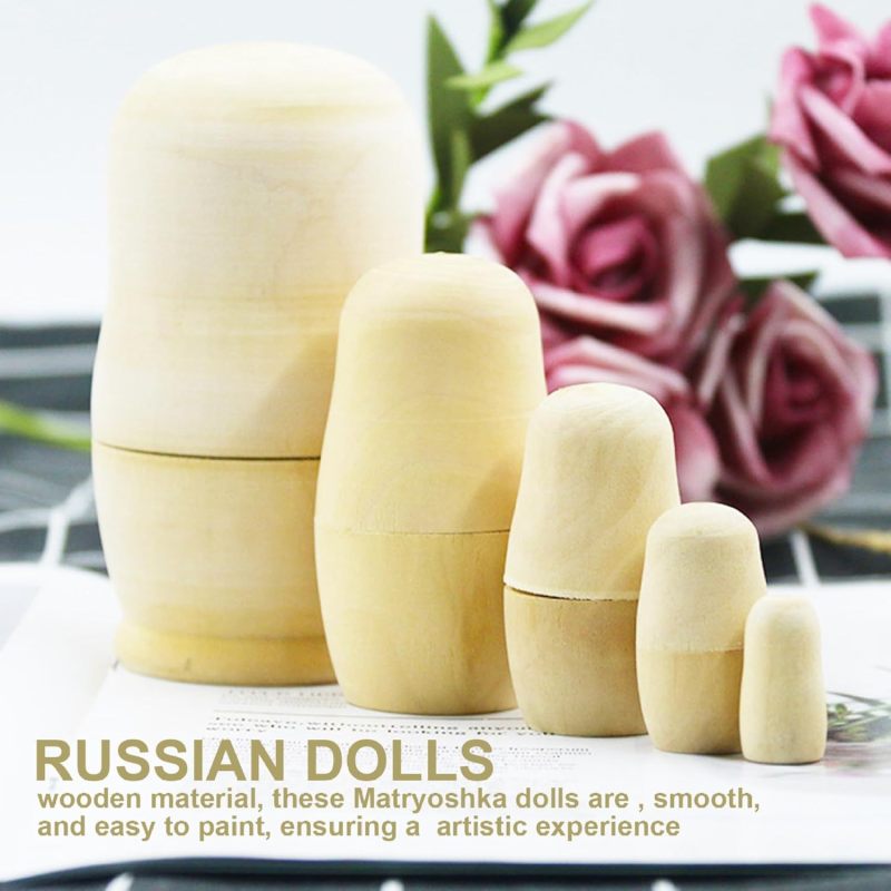 Russian Nesting Dolls 5Pcs Smooth Premium Wood Blank Canvas - Cultural Educational Keepsake Diy Painting Dolls for Family Art Projects Kids & Adults - Image 5