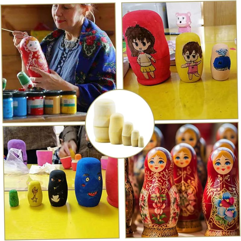 Russian Nesting Dolls 5Pcs Smooth Premium Wood Blank Canvas - Cultural Educational Keepsake Diy Painting Dolls for Family Art Projects Kids & Adults - Image 2