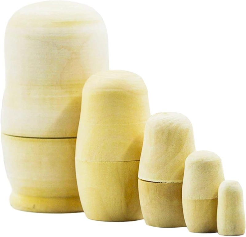 Russian Nesting Dolls 5Pcs Smooth Premium Wood Blank Canvas - Cultural Educational Keepsake Diy Painting Dolls for Family Art Projects Kids & Adults - Image 1