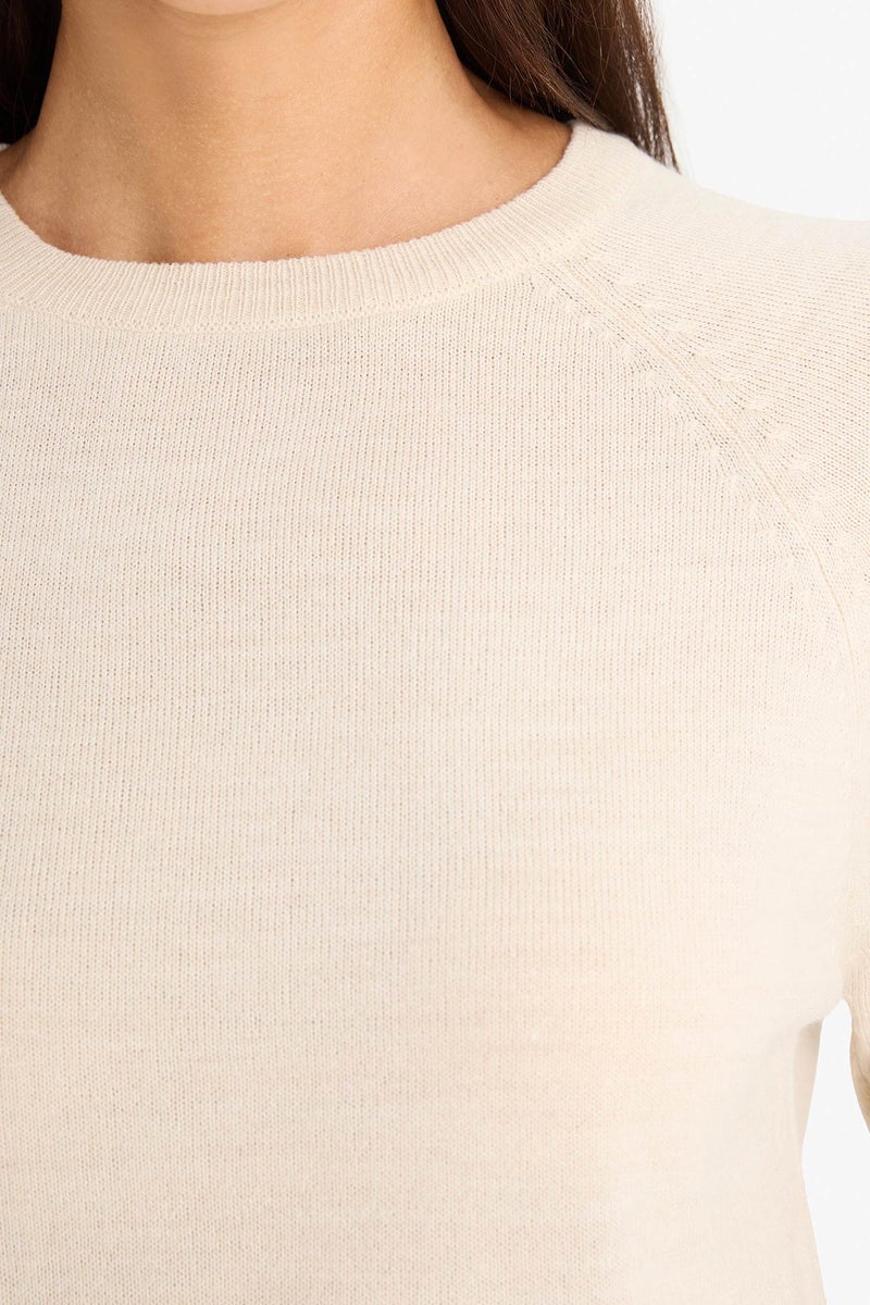 DeFacto Beige Woman Relax Fit Crew Neck Knitwear Pullover Casual - Image 4