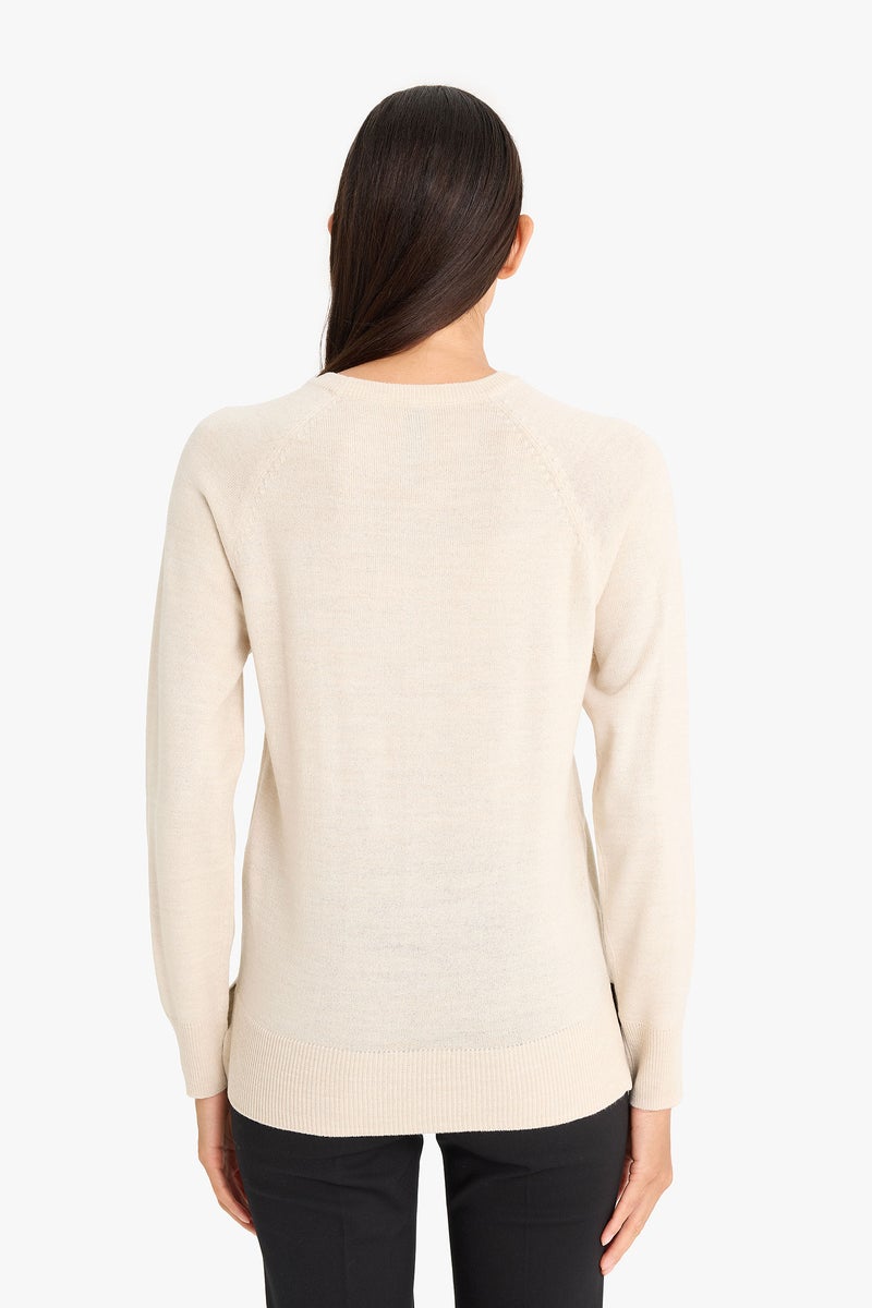 DeFacto Beige Woman Relax Fit Crew Neck Knitwear Pullover Casual - Image 5