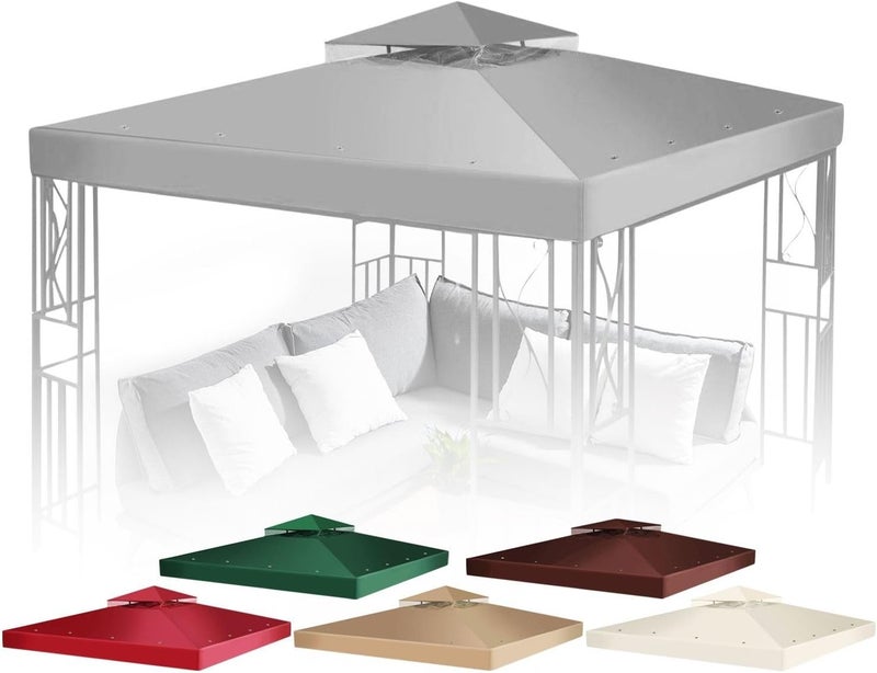 Flexzion Gazebo Cover Replacement Canopy Top 12x12 Ft (3.6m x 3.6m) - Double Tier Top Canopy Cover Replacement with UV30+, Dirt, Water Resistant for Outdoor, Sunshade, Garden, Patio, Pavilion (Gray) - Image 1