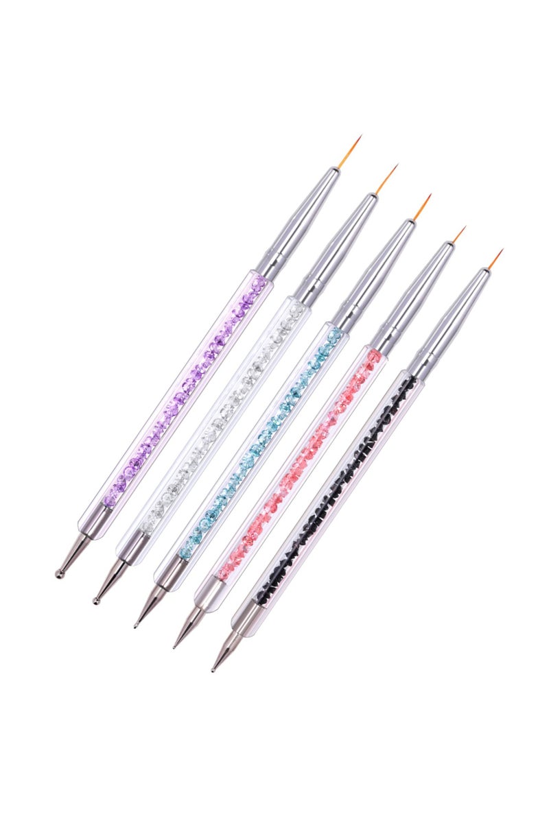 Nail Art Brushes,Double Ended Nail Art Liner Brush,Nails Dotting Painting Drawing Pens, 5 pcs - Image 1